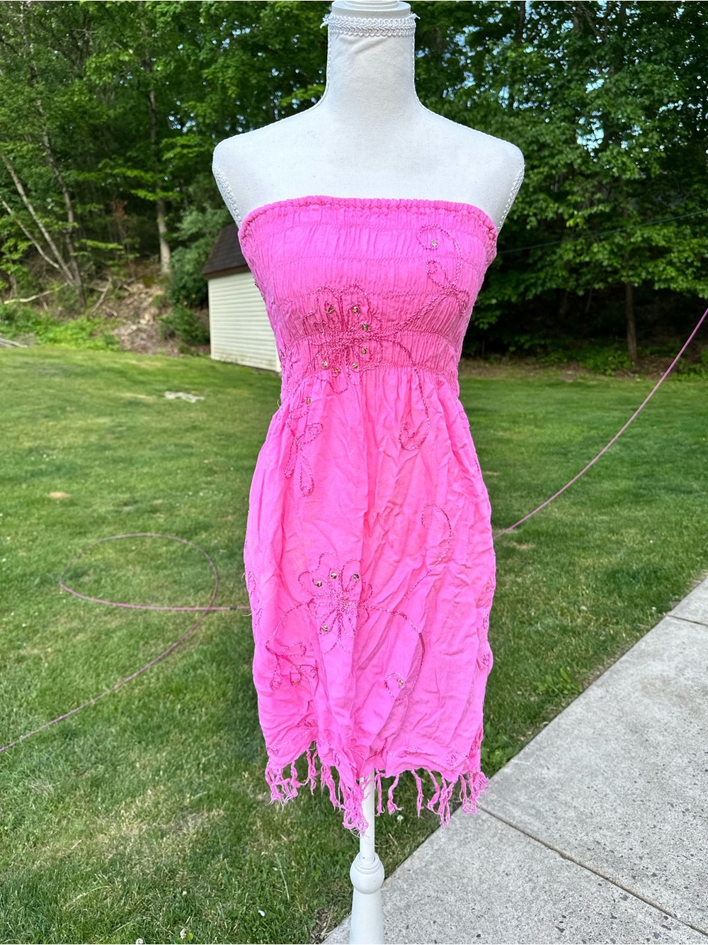 Strapless Pink Boho Sundress